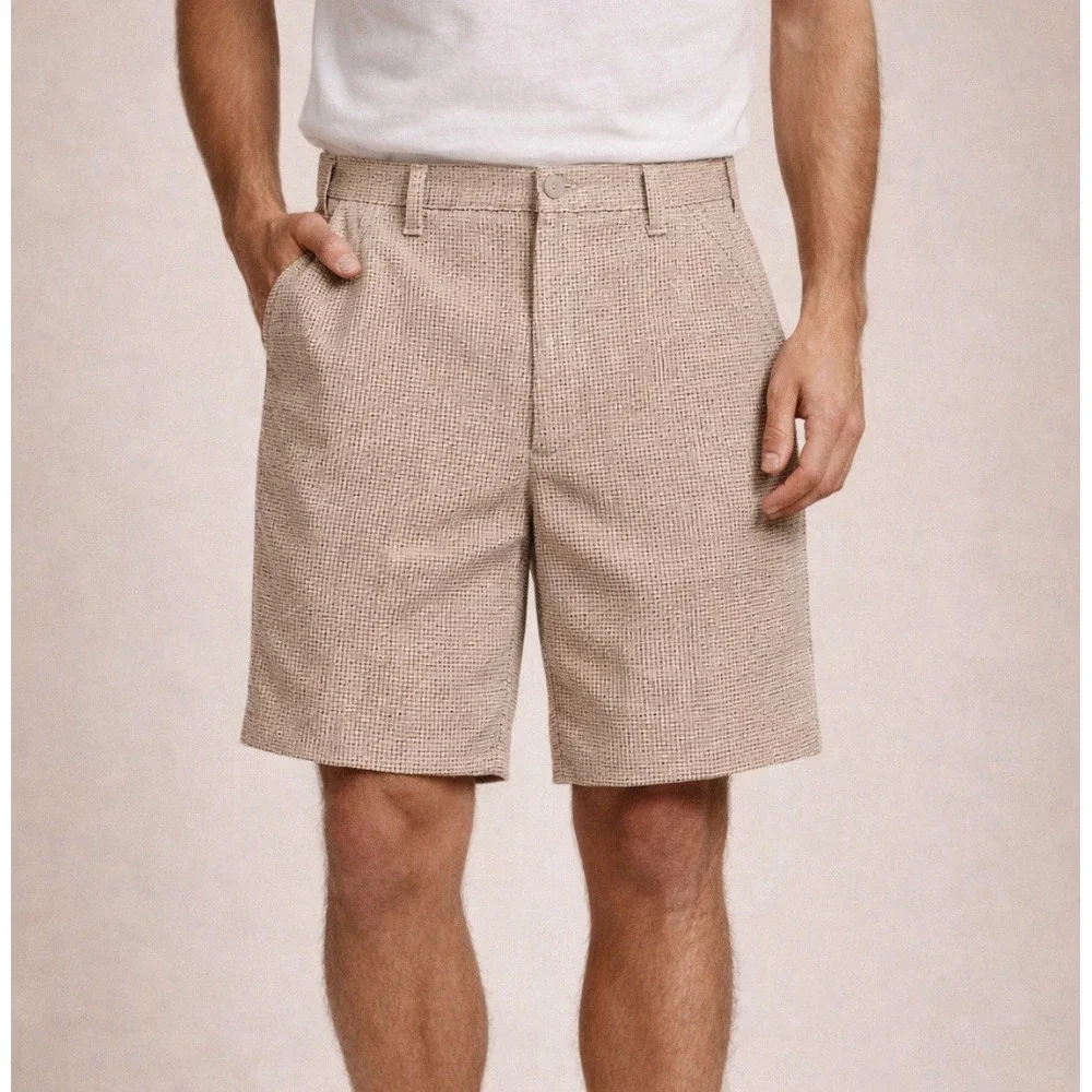 VTG 70s Kmart Fashion Award Polyester Shorts Tan Textured Double Knit 40 Grandpa